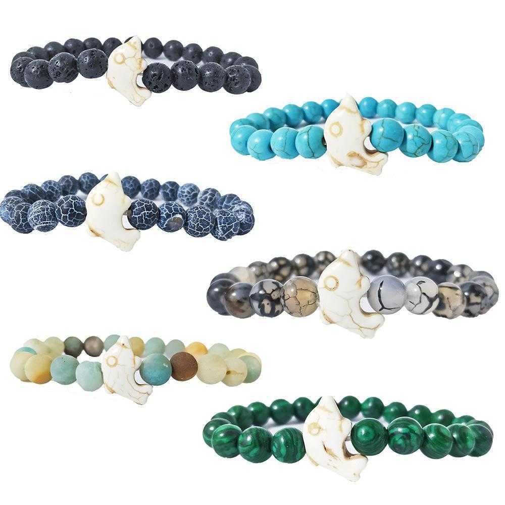 

Green Turquoise Dolphin Volcanic Bracelets Rock White More Natural Stone Mens And Womens Elastic Bracelet Wholesale