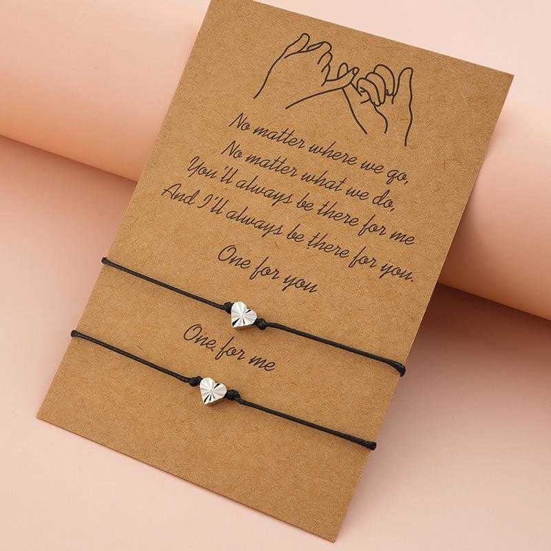 

Ins Card Bracelet Black Thread Woven Split Flower Love Silver Female
