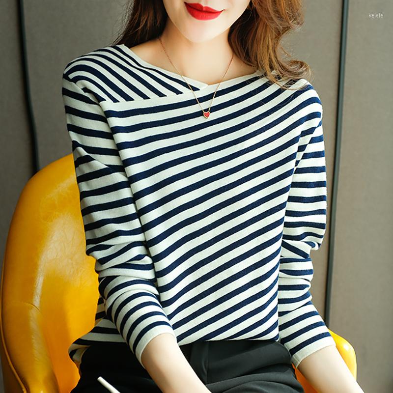 

Women's Sweaters V Neck Striped Sweater Knitted Women Korean Autumn Fashion Long Sleeve Top Casual Ladies Patchwork All-match Pullovers, Photo color