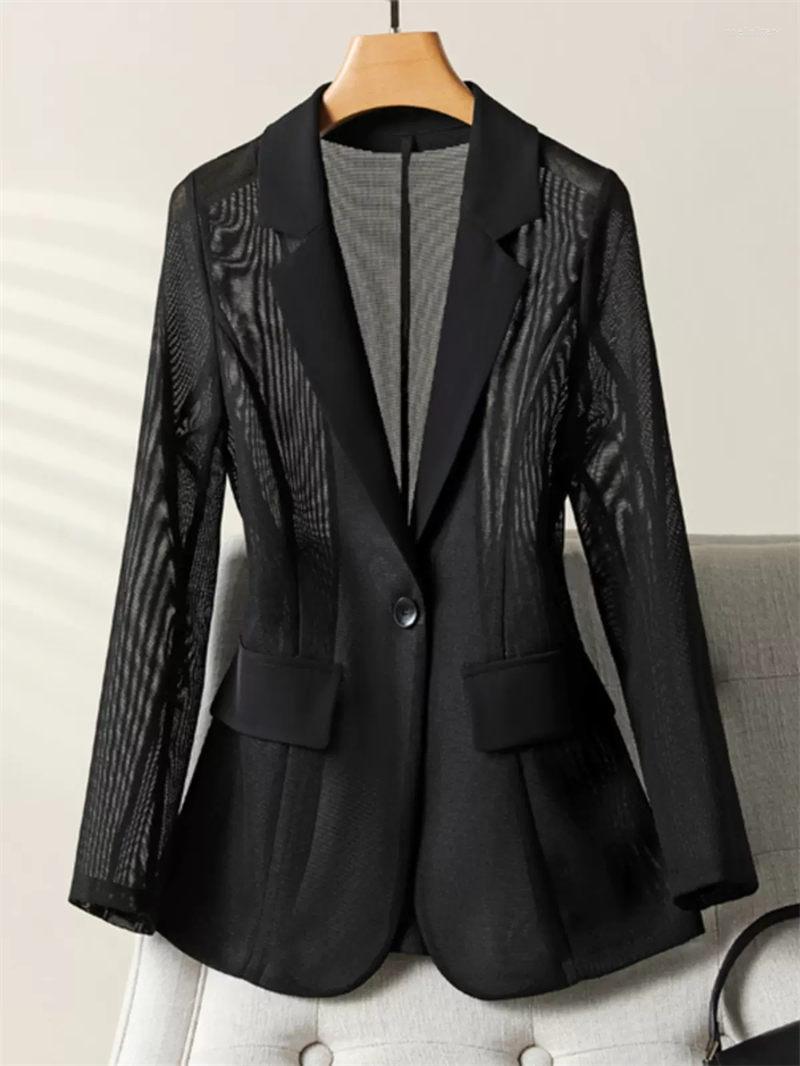 

Women' Suits Summer Suit Jacket Women' 4/5 Sleeve 2023 Spring Slim Fit Mesh Breathable Blazer Top Thin Style Ladies Outerwear Z1097, Black