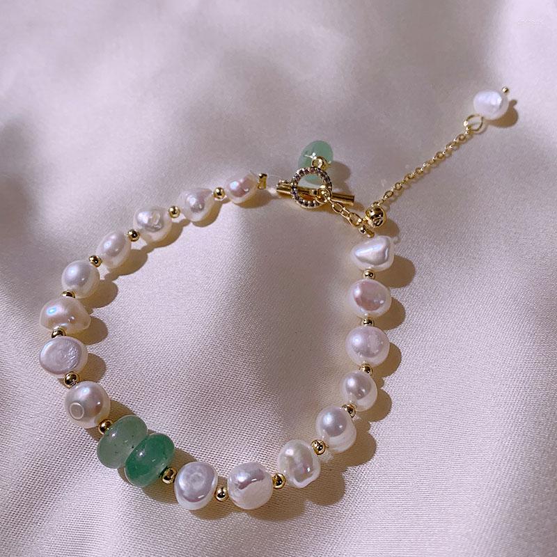 

Strand Monlansher Natural Baroque Style Freshwater Pearl Stone Pendant Irregular Bracelet OT Buckle Rhinestone Jewelry