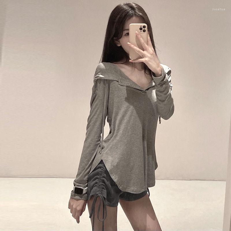 

Women' Blouses Hooded Shirt Side Split Sexy Blouse Women Long Sleeve Autumn Button Up Solid Color Basic Tee Loose Casual, White