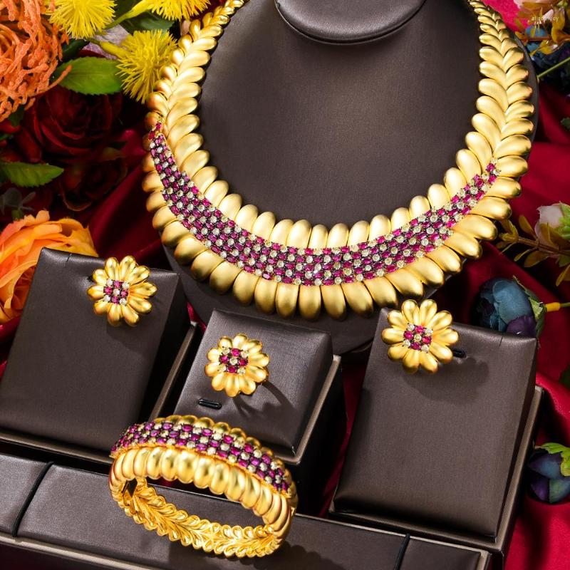 

Necklace Earrings Set GODKI Flower Luxury 4pcs African Dubai Jewelry For Women Wedding Party Cubic Zircon Bridal, Picture shown