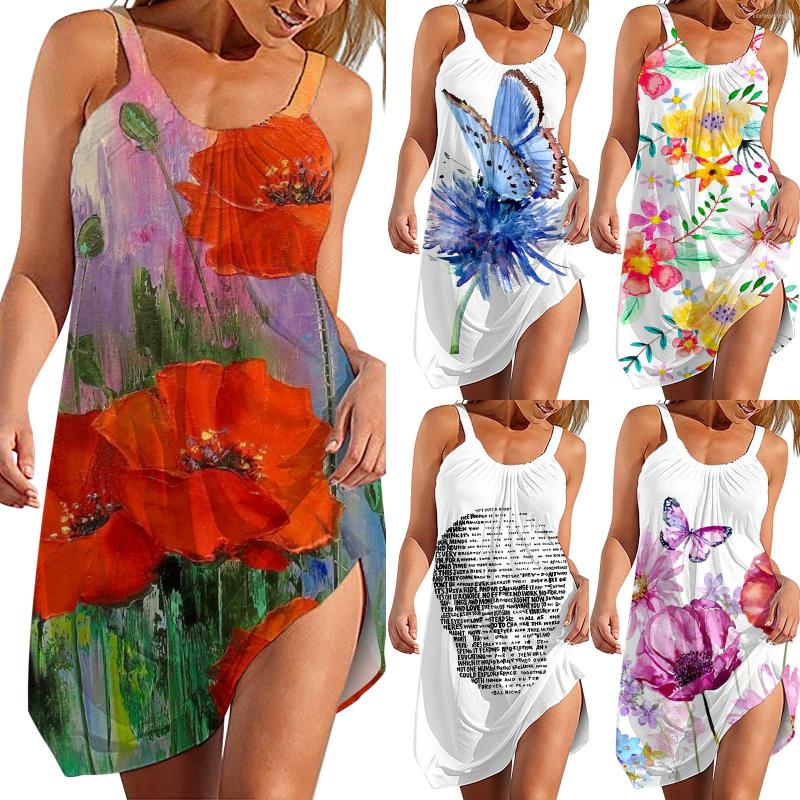 

Casual Dresses Women Summer Floral Printed Dress Sexy Sleeveless Beach 2023 Camisole Elegant Sling, Purple