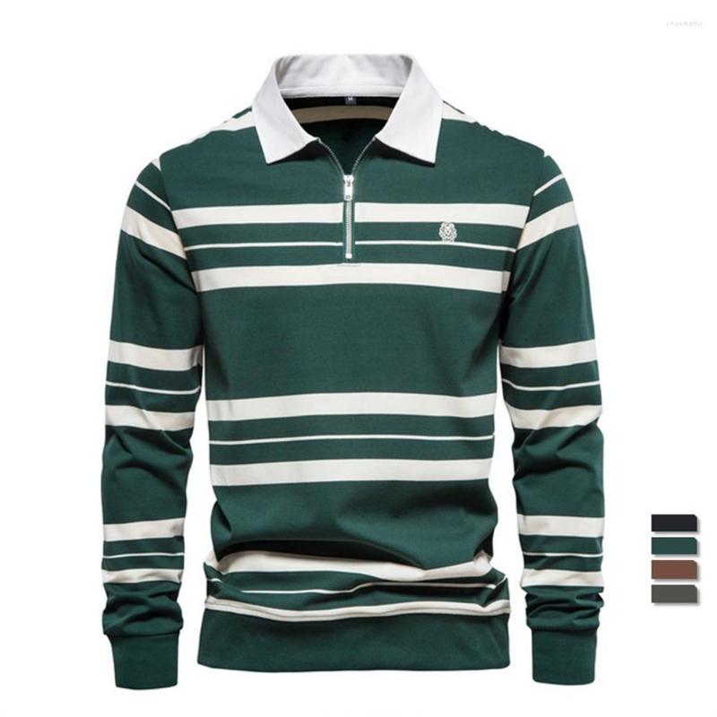 

Men's Polos Men's Embroidery Cotton Long Sleeve Polo Shirts For Men Striped Zipper Spring Autumn Brand Clothing, Black