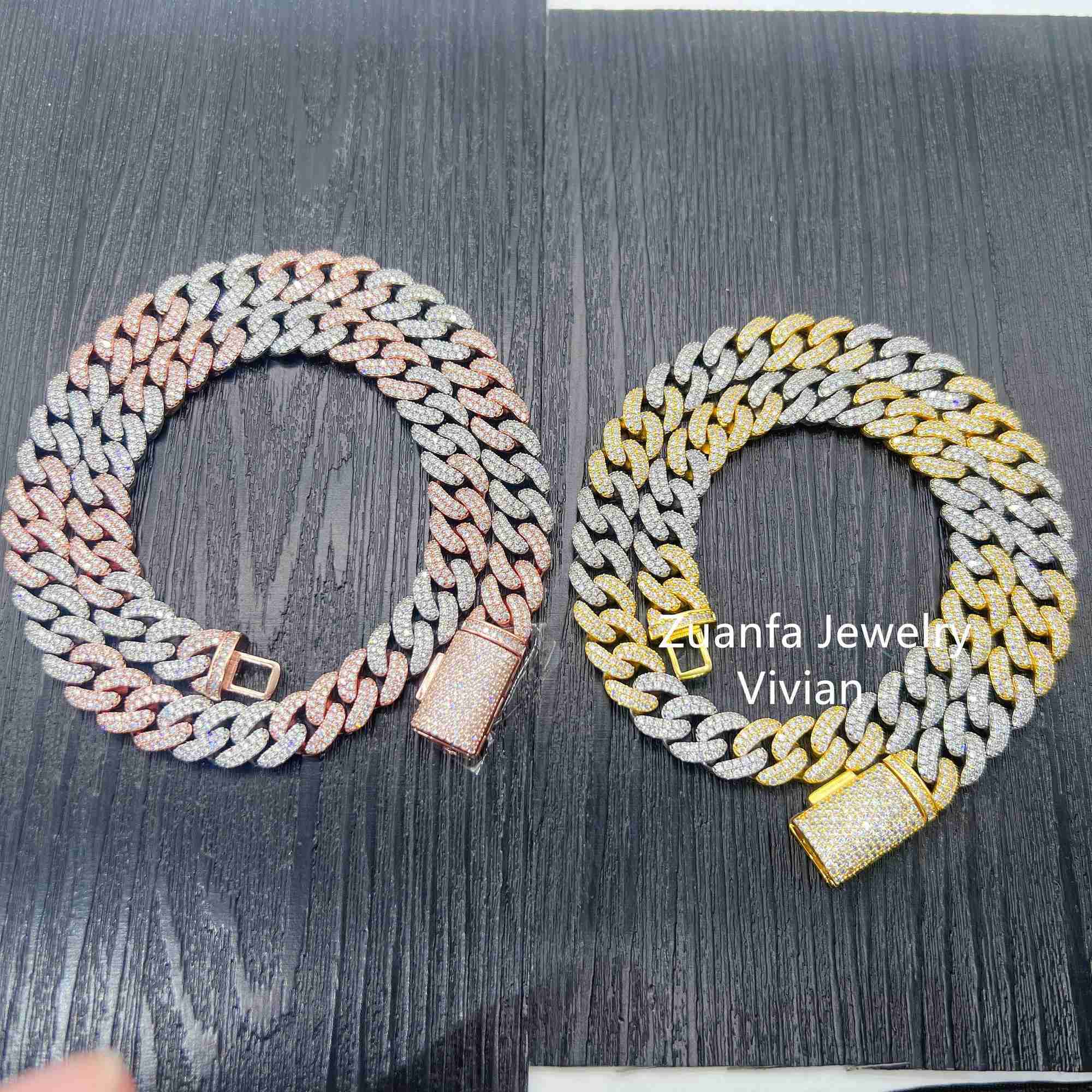

Two Tone Color Miami Cuban Link Chain Sterling Silver 925 Vvs Moissanite Diamond Iced Out Hip Hop Chain Necklace