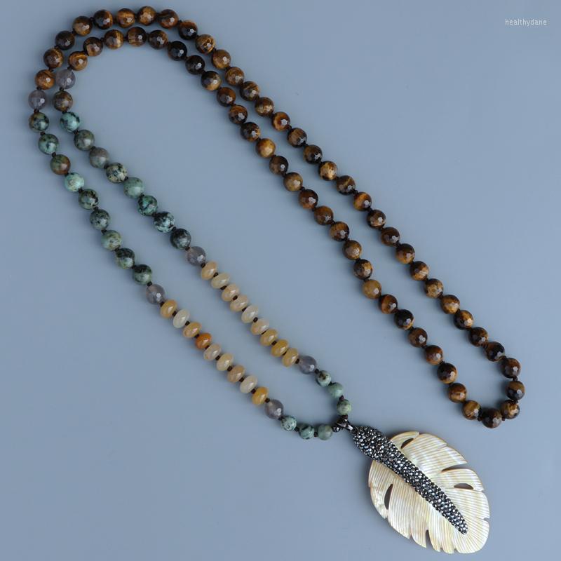 

Pendant Necklaces EDOTHALIA 108 Beads Mala Necklace Women Men Lover's Gift 8MM Tiger Eye Shell Leaf Bijoux