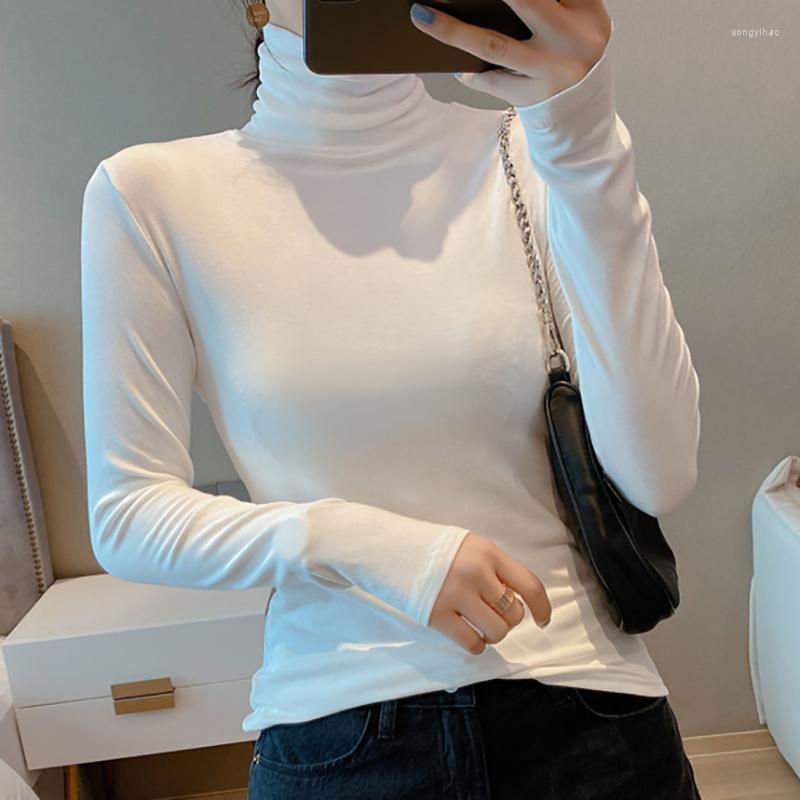 

Women' T Shirts Turtleneck Women Solid Basic Tshirt Long Sleeve T-shirts Autumn Slim Elastic Ladies Tops Sexy All-match Tee Shirt Korean, Black