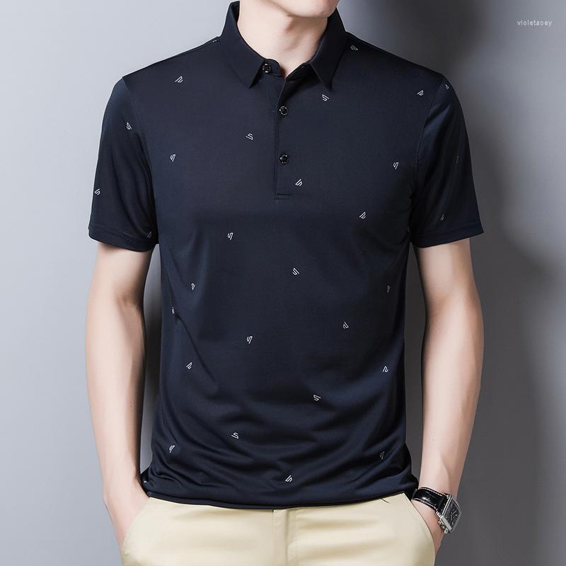 

Men's Polos 2023 Business Polo Shirt Men Summer Casual Loose Breathable Anti-wrinkle Short Sleeved Plaid Tops