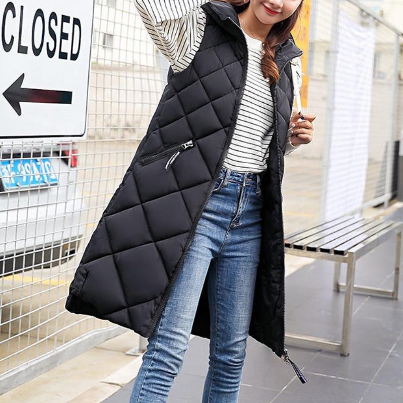 

Vests Women's Sleeveless Vest Long Down Cotton Jacket Solid Korea Hooded Padded Vests Loose Females 2022 Fashion Casual Winter Coat, Jgn