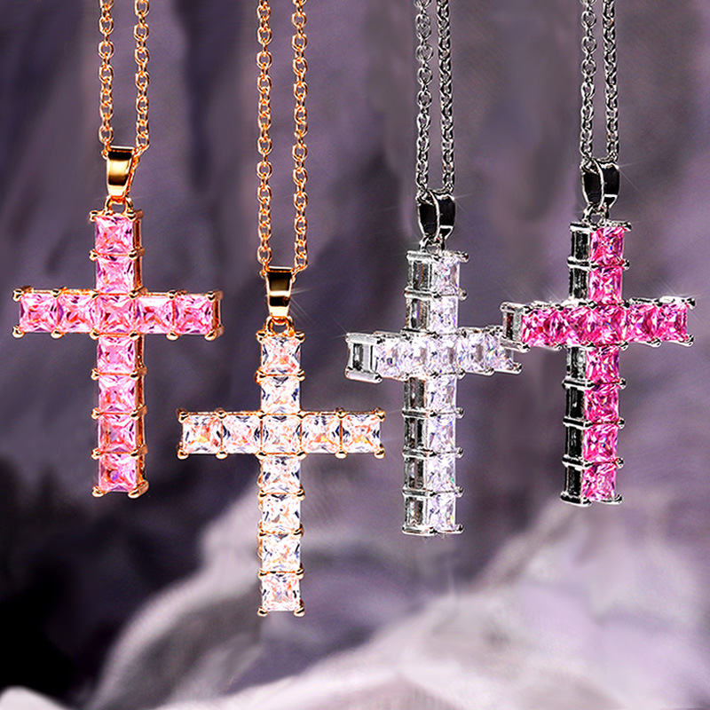 

Handmade AAAAA Zircon Cross Pendant Silver Color Wedding Pendants Necklace For Women Charm Party Choker Jewelry Gift