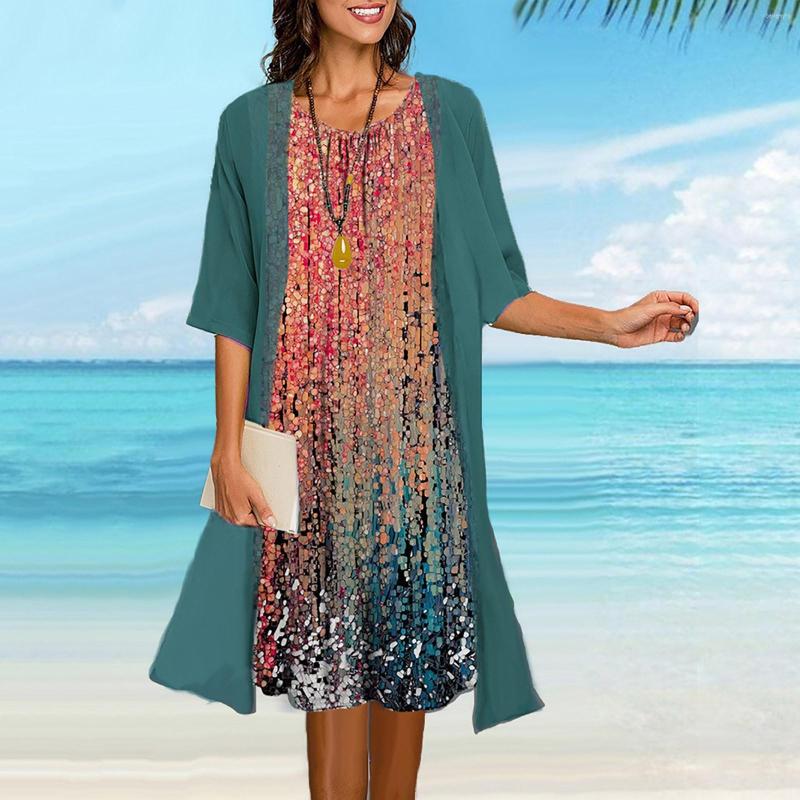 

Casual Dresses Summer Two Piece Dress Women 3d Digital Printing Cotton Linen Outfits Swing Formal Occasion With Pants Vestidos, Navy