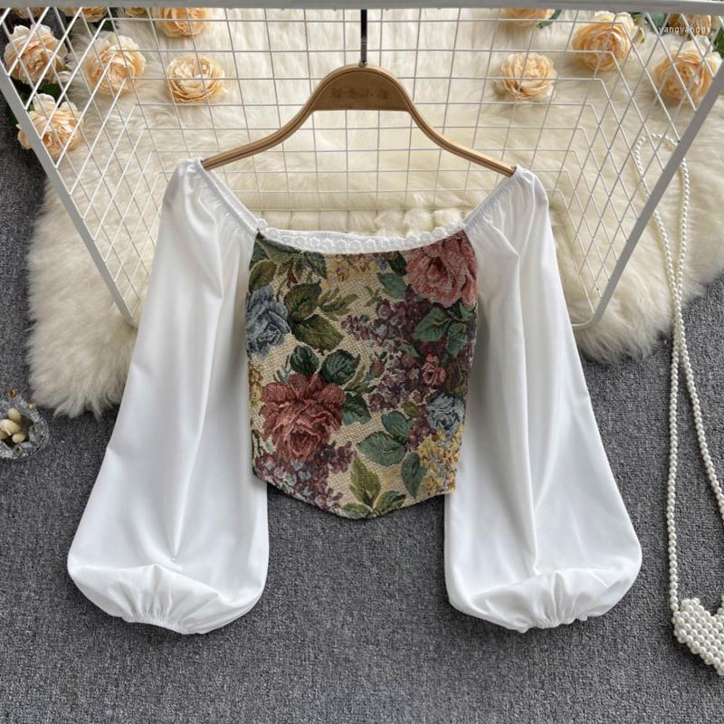 

Women's Blouses Floral Print Vintage Long Sleeve Shirts Korean Fashion Blouse Woman Sweet Crop Top Femme Blusas Women Clothing Harajuku, White