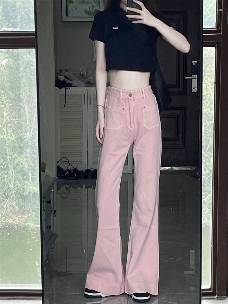 

Women's Pants High Waist Slightly Raglan Jeans Women's Autumn Little Man Design Sense Straight Tube Wide Leg Flare Street Ins, Pink
