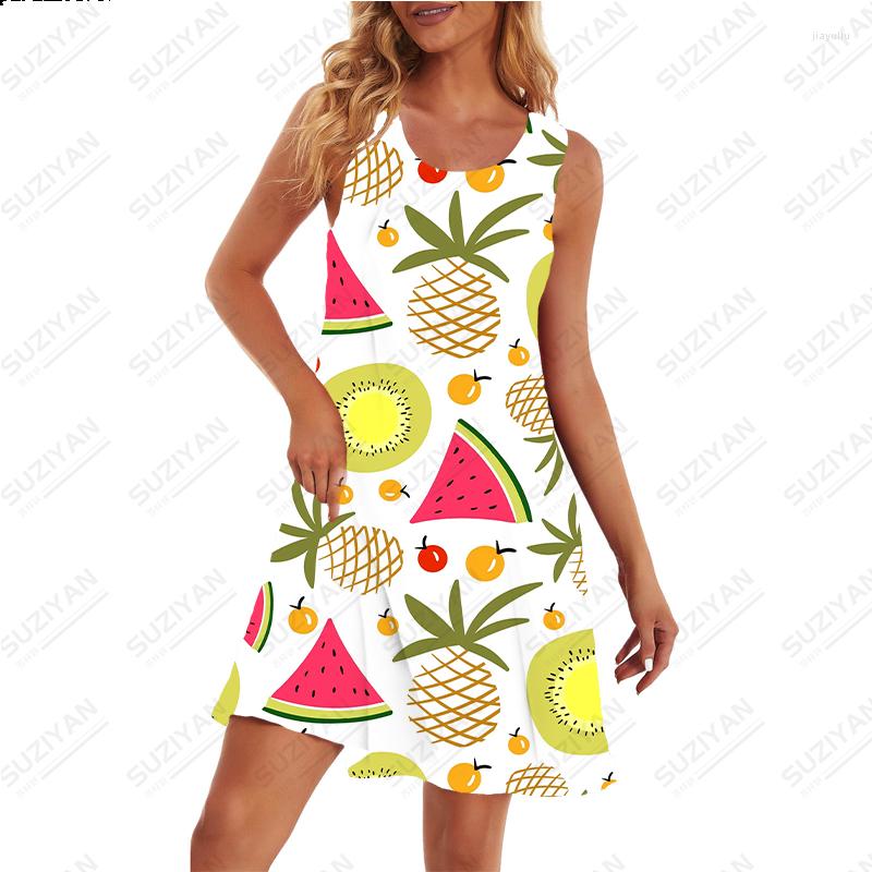 

Casual Dresses Fashion Women's Short Sleeve Round Neck Loose Printing Retro A-line Skirt Fruit Temperament Dress, Pm2820wh
