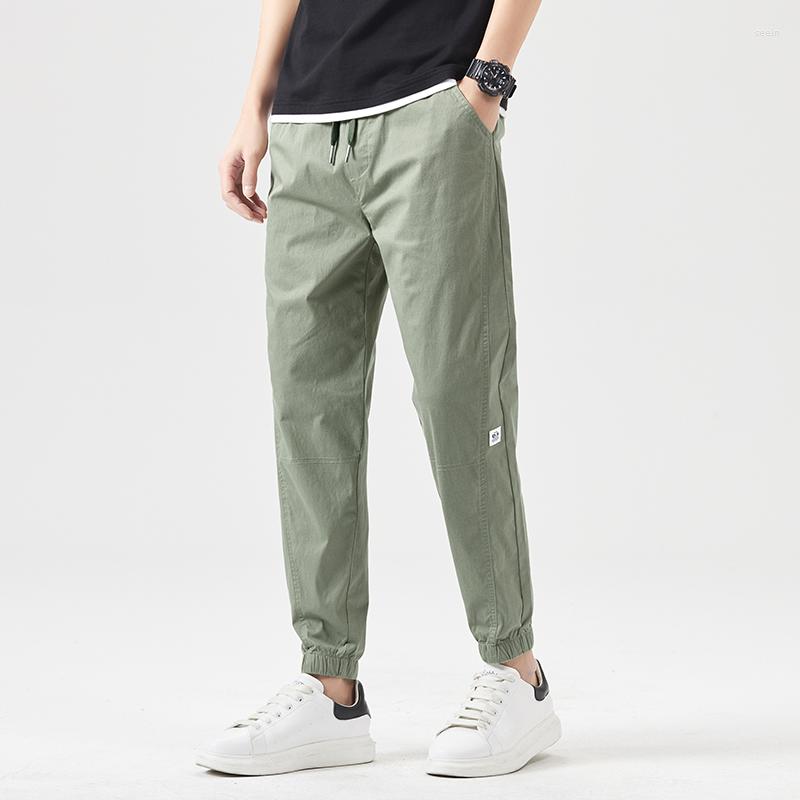

Men's Pants Summer Cotton Ankle Length Men Thin Drawstring Cosy Korean Solid Color Lightgreen Casual Harun Trousers Male, Black