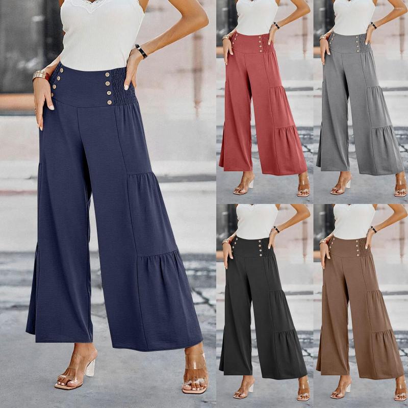 

Women' Pants Vintage Palazzo Women Wide Leg Trousers Casual Cotton Linen High Elastic Waist Long Pantalon Solid Turnip