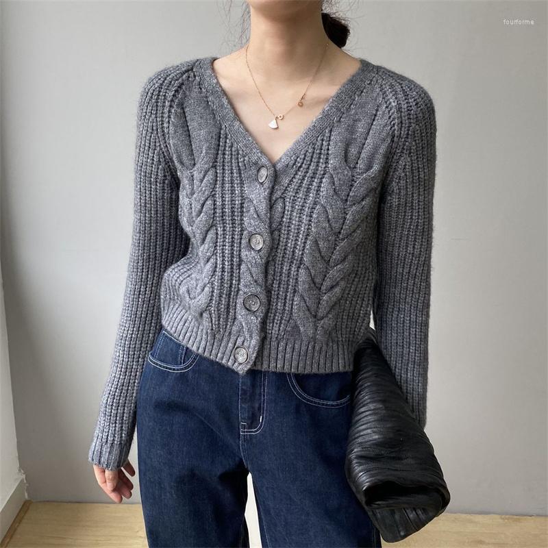 

Women' Knits 2023 Short Knitted Sweater Women Cardigan Jacket V-neck Button Twists Casual Top Lady Sweaters Coat Knit Outerwear Spring, Black