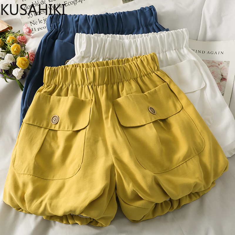 

Women's Shorts KUSAHIKI Summer Causal Woman Shorts Korean Stretch High Waist Bottoms Solid Pockets Short Feminimos 6K133 230509, Blue