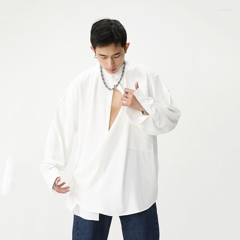 

Men' Casual Shirts ERTH Men' Wear Spring Loose Male Shirt Solid Color Long Sleeve Personality Trend Simple Top 2023, Black