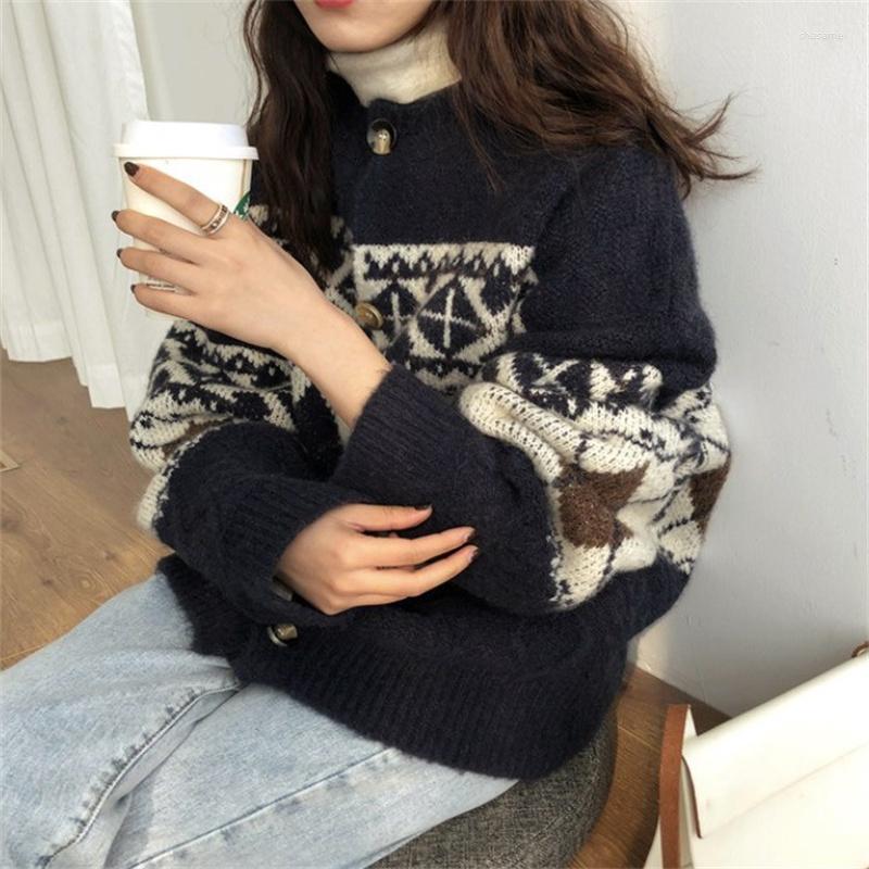 

Women's Knits Women Winter Cardigan Sweaters Soft Warm O-Neck Vintage Classic Basic Autumn Loose Single Breasted Fashion Chic Female Blouse