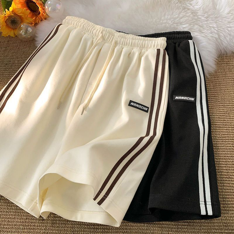 

Womens Shorts MEXZT Striped Women Summer Streetwear Loose Wide Leg Korean Casual Elastic Waist Sports Bf Couple Oversized 230508, Black