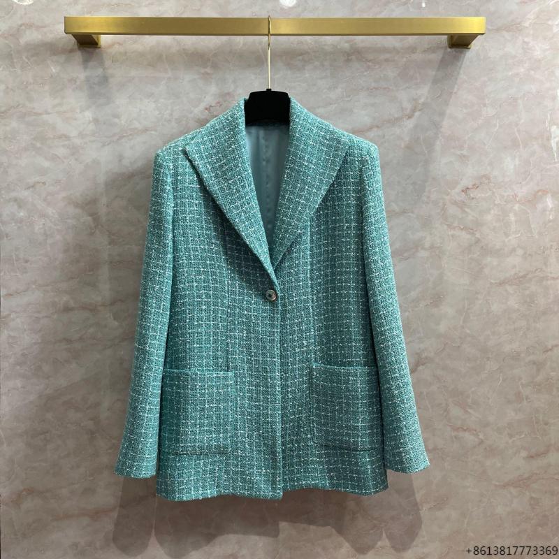 

Women' Jackets Coat Turquoise Plaid Tweed Women' One Button Suit, Beige
