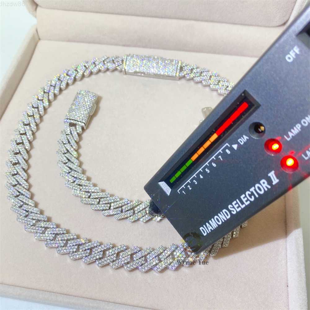 

Iced Out 14mm 2row 925 Sterling Silver Men Chains Necklace Vvs1 Moissanite Cuban Link Chain