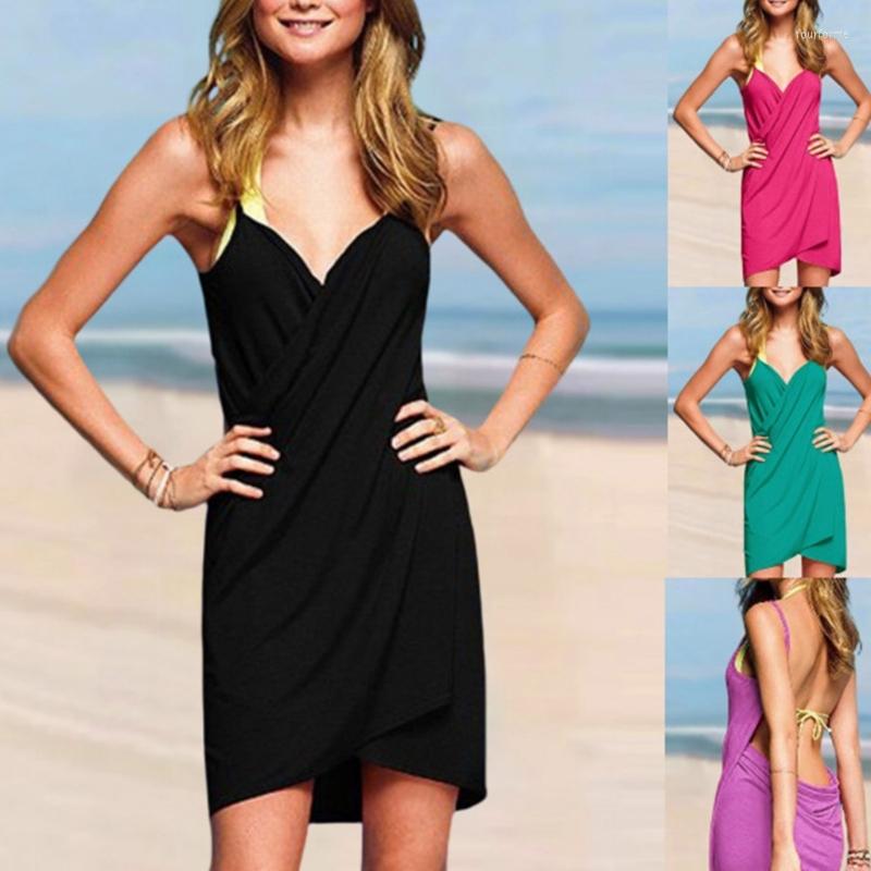 

Women's Swimwear Womens Bikini Cover Up Spaghetti Strap Short Backless Beach Dress, White