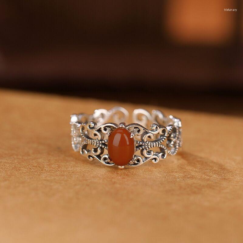 

Cluster Rings Retro Shiny Face Ruyi Hollow Egg Ring Chinese Style All-Match Silver Items
