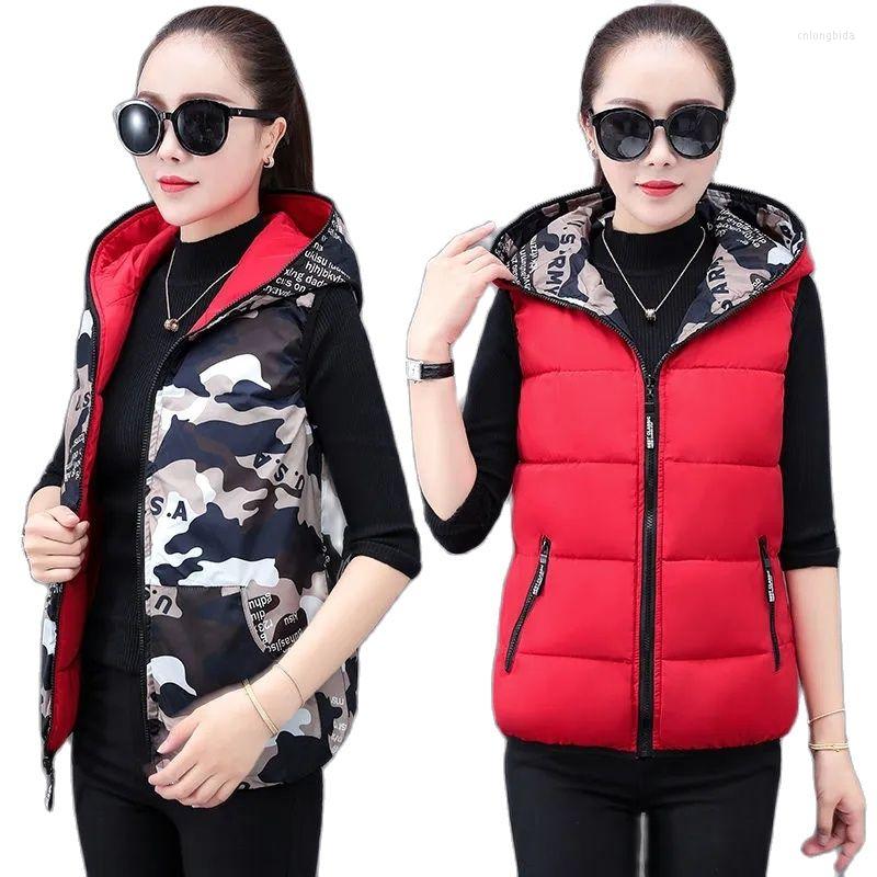 

Women's Vests Reversible Out Hooded Cotton Vest Women's Short Sleeveless Winter Coat 2023 Clothes Warm Waistcoat Jacket Outerwear, Red