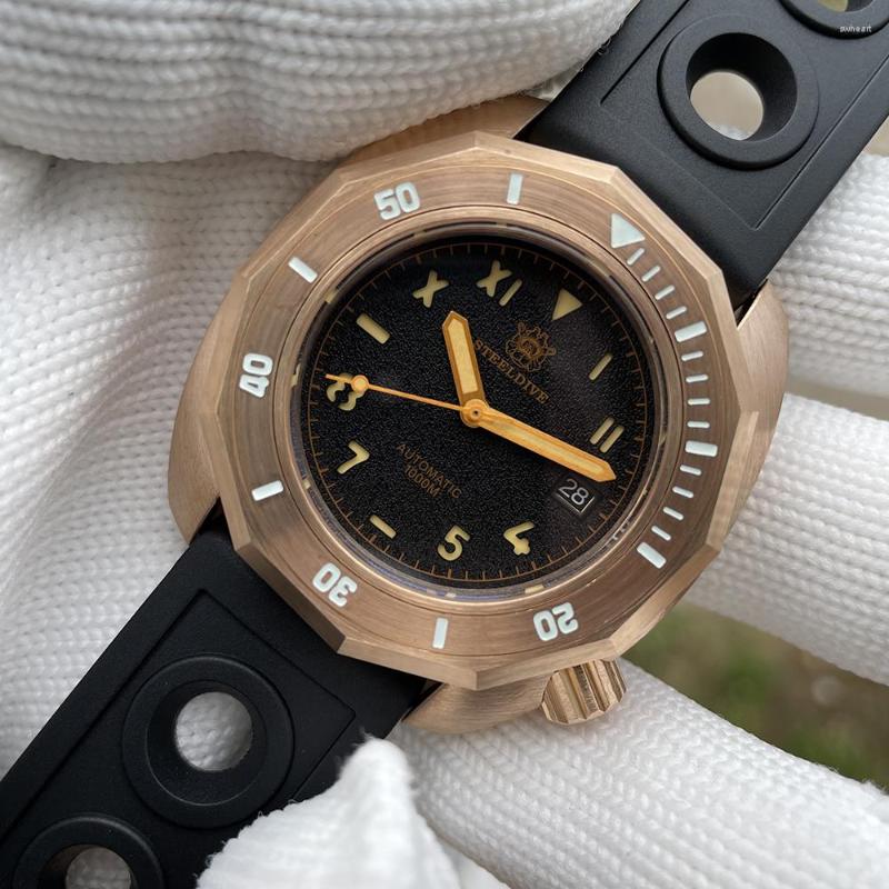 

Wristwatches SD1946S CUSN8 Bronze Watch STEELDIVE Spark Black Dial Swiss Luminous 1000M Waterproof Swim Dive Surf Men's Mechanical, 46s-zp