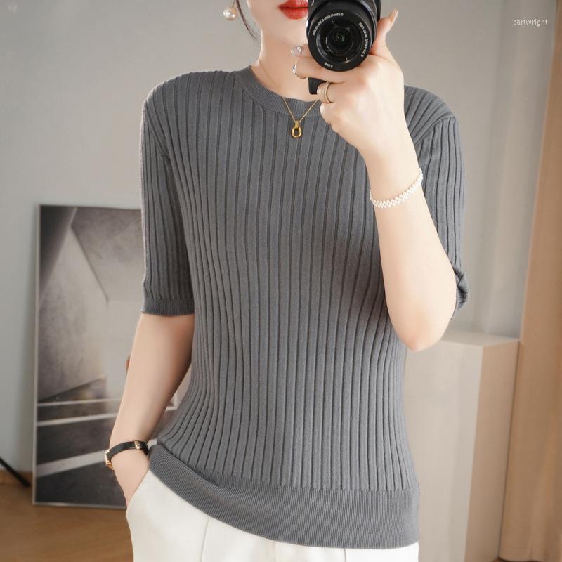 

Women's T Shirts 2023 Solid Color Summer Crewneck Short Sleeve Gray, Black