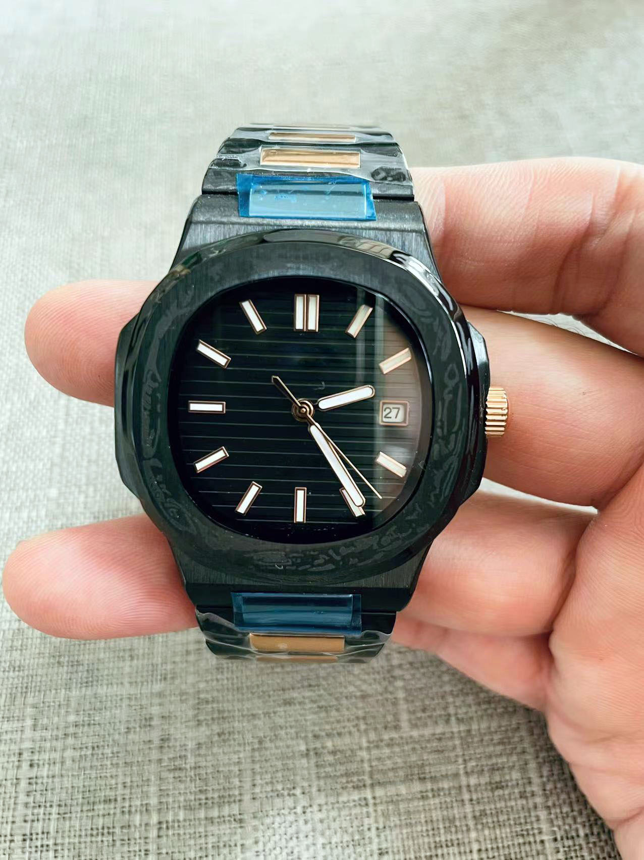 

DiW Black Grail Automatic Mens Watch NTPT Crafts Stainless Steel Black Stick Dial Ultra Thin DLC Stainless Steel Bracelet Watches