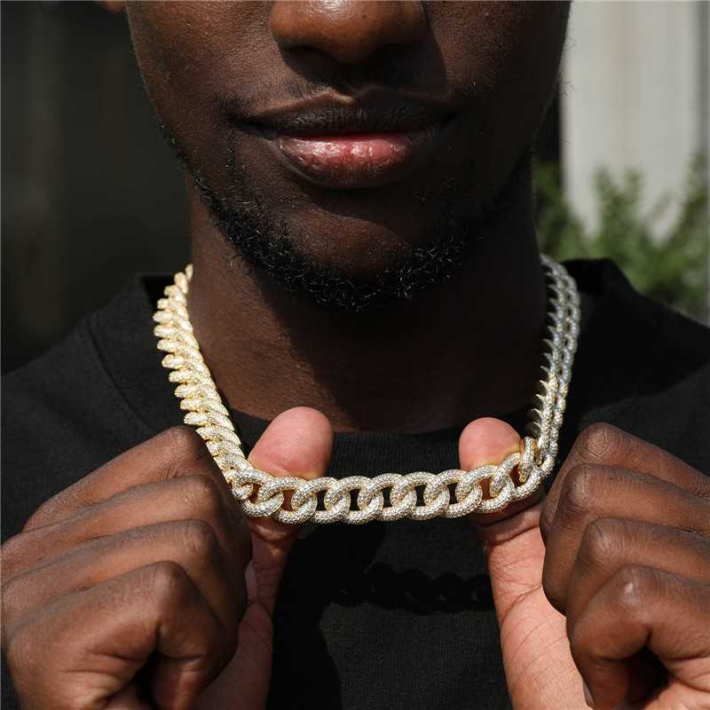 

14mm 18k Gold Iced Out Hip Hop Cz Miami Cuban Chain Necklace Thick Miami Cuban Link Chain Hip Hop Necklace