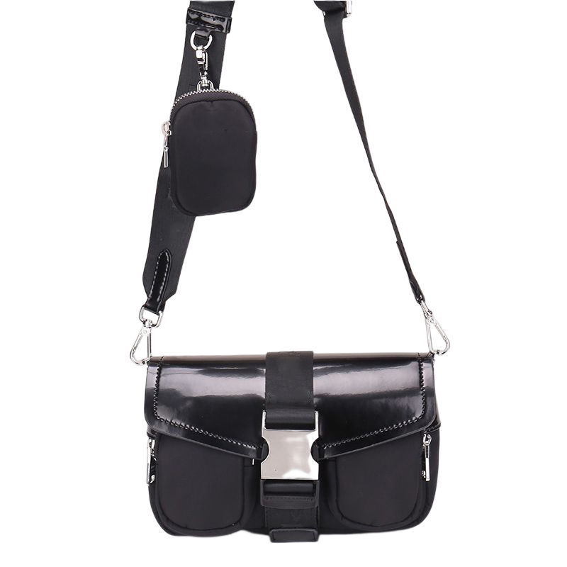 

Vintage Black Re-Nylon And Saffiano Leather Shoulder bag Designer 3-In-1 Women Luxurys Small Crossbody Bags Size 24 CM, Colour 1