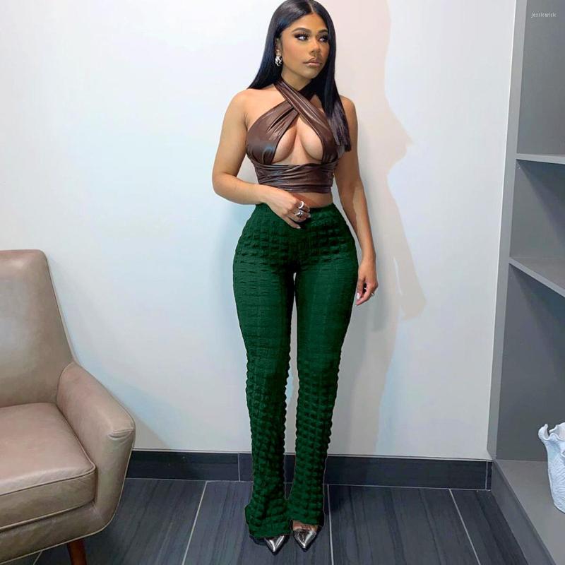 

Women's Pants Sexy Women's 2023 Autumn Sports Fashion Womens High Waist Stretch Tight Quality Bubble Cloth Flared, Dark green