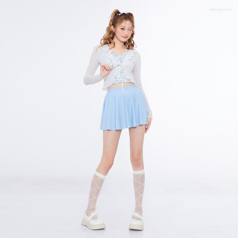 

Women's Swimwear 2023 Japanese Style Fresh Natural Swimsuit Women's Conservative Skirt Split Small Chest High Waist One Piece Women, Blue