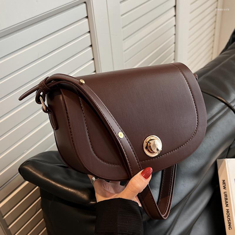 

Evening Bags 2023 Elegant Women Flap Saddle Clutch Brown PU Leather Shoulder Lady Messenger Underarm Handbag And Purse, Black
