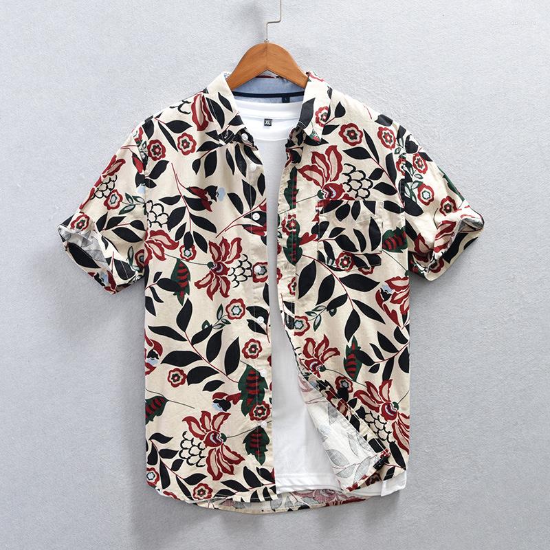 

Men's Casual Shirts Summer Men's Full Printed Short Sleeve Shirt Streetwear Fashion Luxury Clothing And Blouses Tops Japanese Styles, Red