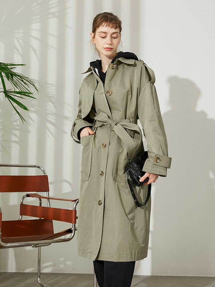 

Women' Trench Coats Cotton Khaki Long Women Coat Autumn Winter Turn Down Collar Clothes Causal Full Sleeve Belt 83834, Black