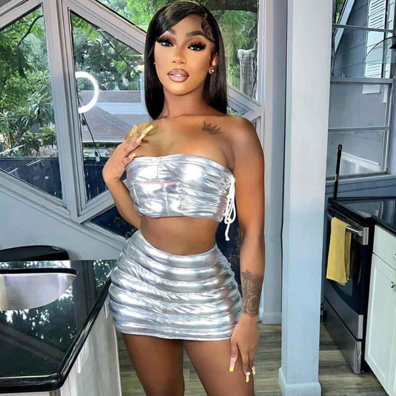 

Women's T Shirts Women Cropped Bubble Tube Tops Streetswear Y2K 2023 Clothes Strapless Sexy Casual Fashion Puffer Thick Warm Down Top, Silver