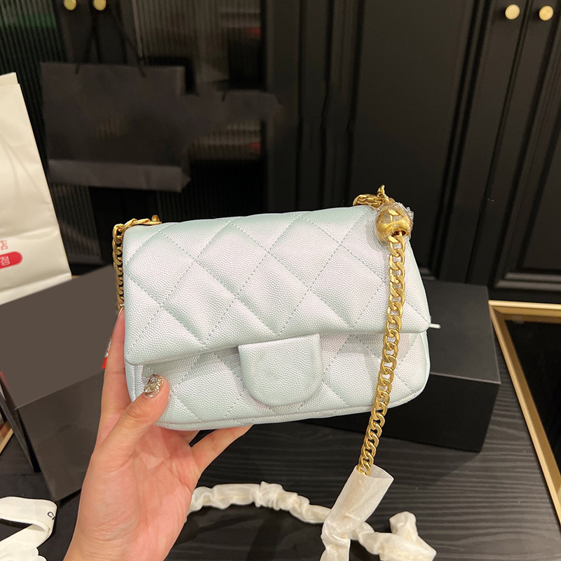 

Classic Mini Flap Caviar Leather Quilted Bags Iridescent Colorful Gold Metal Turn Lock Hardware Matelasse Chain Crossbody Shoulder Purser Designer Handbags 20CM, Box