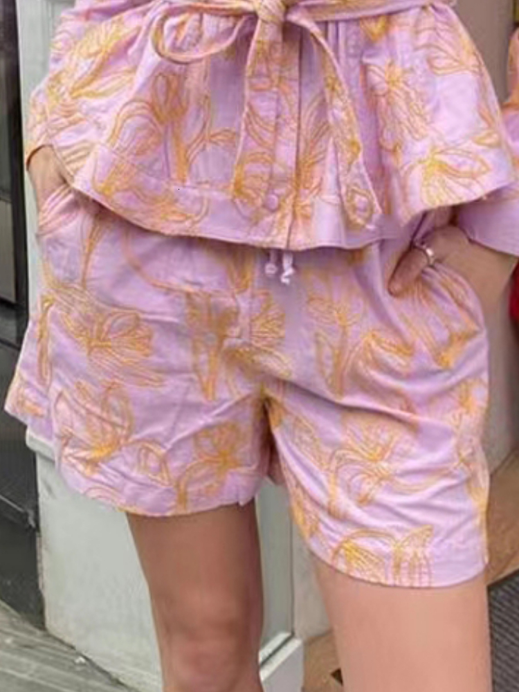 

Womens Shorts Cotton Blended Light Pink Purple Embroidered Elastic Waistband Aline Women Shirt 230508