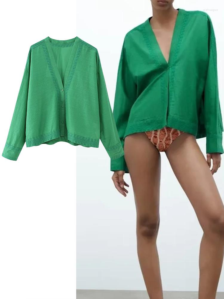 

Women's Blouses 2023 Spring Embroidery Shirt Women Loose Casual Long Sleeve Retro Chic Tops