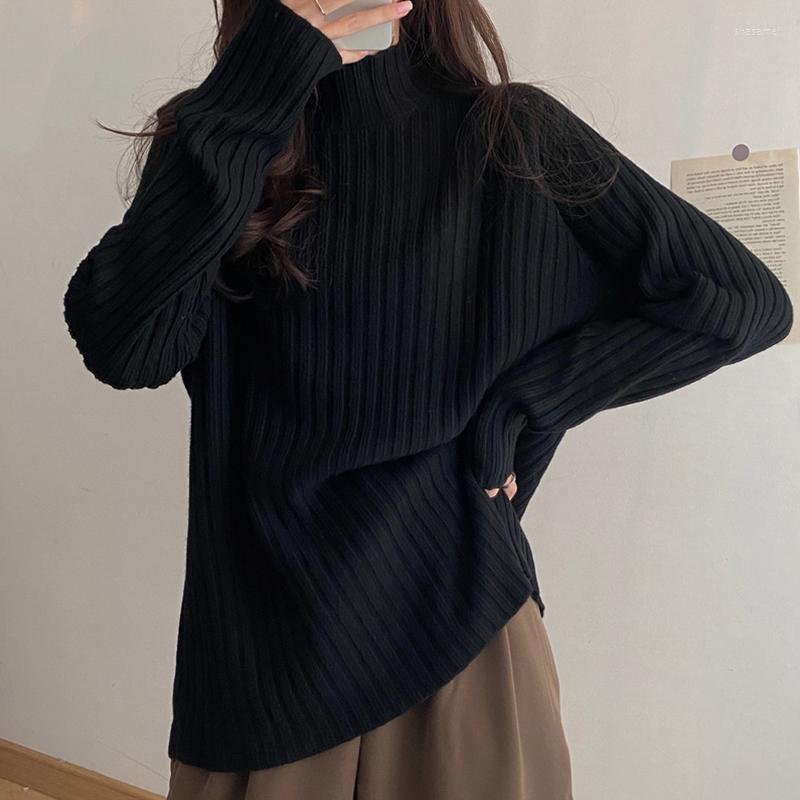 

Women's Sweaters Autumn Winter Thicken Half Turtleneck Bottomed Women Oversized Keep Warm Knit Pullover Loose Cotton Sweater Top, Black