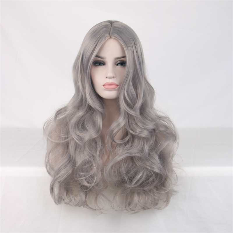 

Long Wavy Costume Wigs Synthetic Grey Natural Wig WoodFestival Women Party Cospaly gray