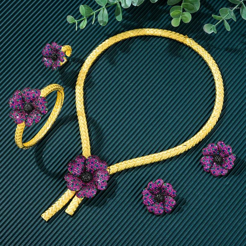 

Necklace Earrings Set Kellybola Original 4pcs Flowers Bangle Ring Luxury Gougeous Splicing For Women Wedding Party, Picture shown