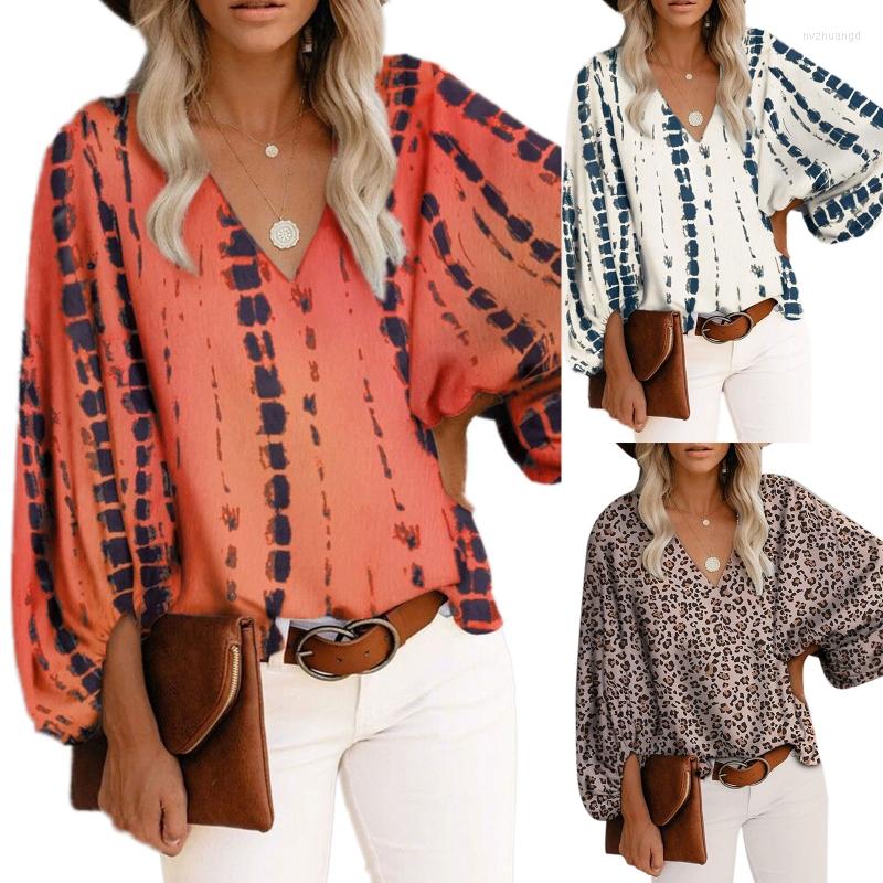 

Women' Blouses Women' Relaxed-Fit Lantern Sleeve Tops Summer V-Neck Printed Tunic T-Shirt Fashion Comfortable Cotton Shirts N7YE, Orange