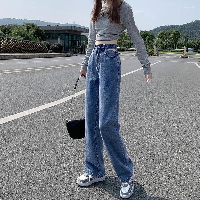 

Women's Jeans High Waist Women Retro Loose Wide Leg Pants Heart Pattern Pockets Straight Casual Slim Spring Summer Denim Trousers Femme, Vintage blue